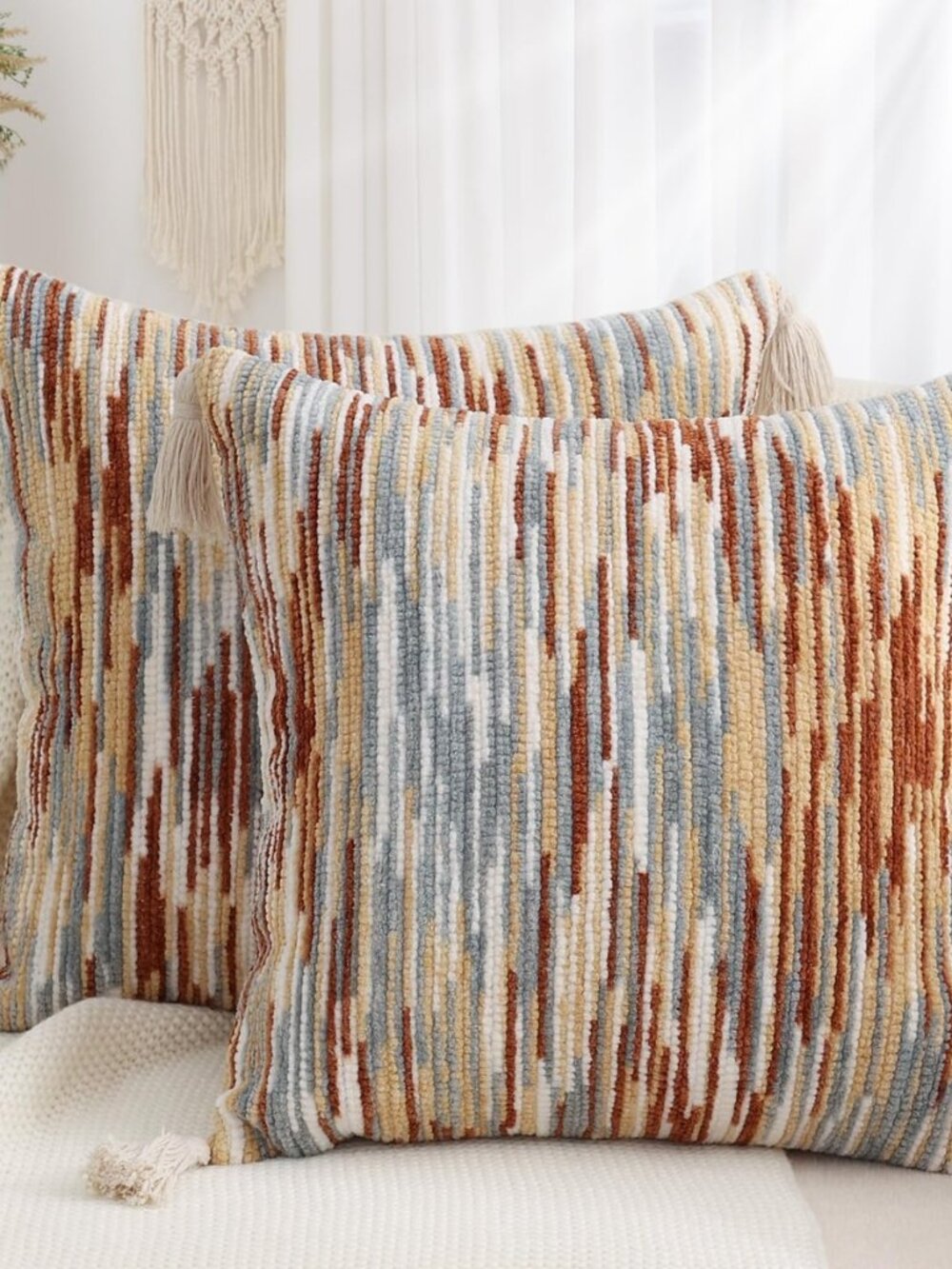 Fall Boho Decorative Rust Throw Pillow Covers 18X18 Set of 2